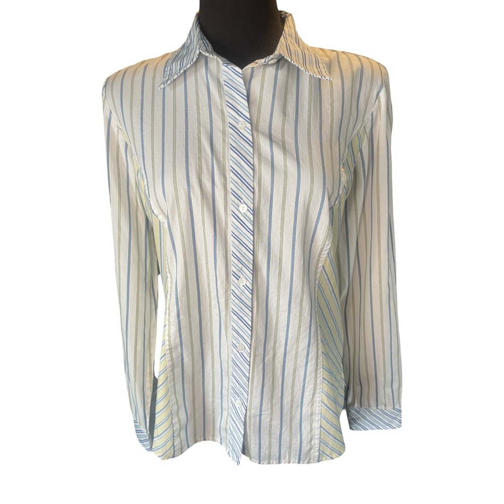Liz Claiborne Striped Long Sleeve Shirt Womens Button Down